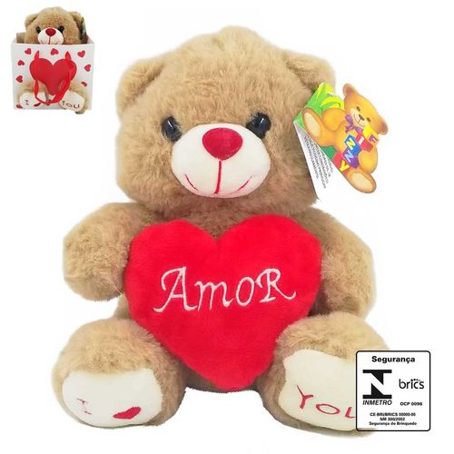 Urso de Pelúcia Amor C/ Sacola 18,5cm em Poliéster Fizzy