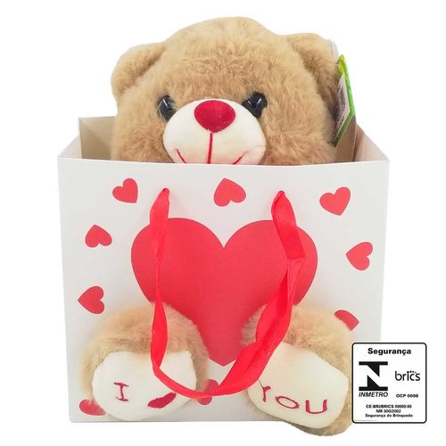 Urso de Pelúcia Amor C/ Sacola 18,5cm em Poliéster Fizzy