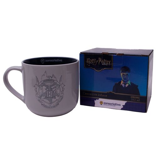 Caneca C/ Infusor Harry Potter Hogwarts 350ml em Cerâmica Zona Criativa