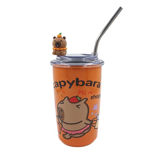 Copo Térmico Capivara C/ Canudo 500ml em Aço Inox Golden Rio