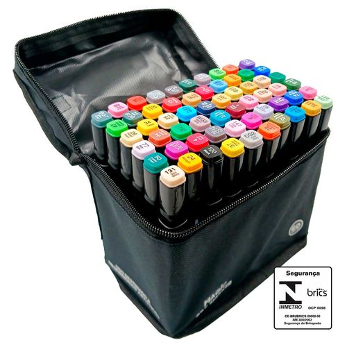 Kit Canetinha Ponta Dupla 60 Cores em Plástico Magic Kids