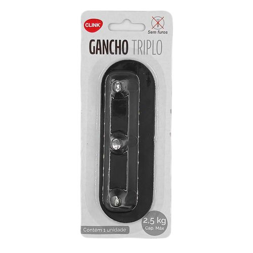 Gancho Triplo Adesivo 14,3x4,8cm em Metal Clink
