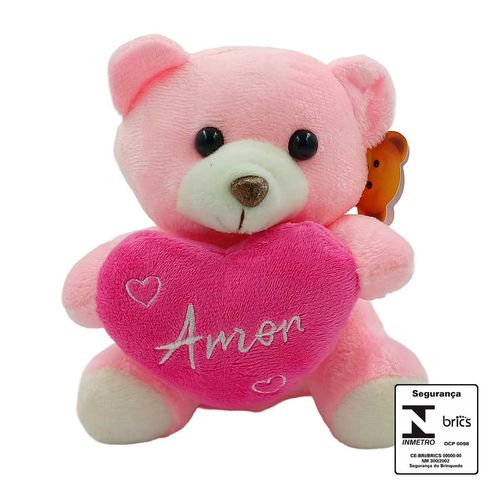 Urso de Pelúcia C/ Coração 14cm em Poliéster Fizzy