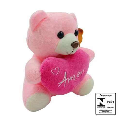 Urso de Pelúcia C/ Coração 14cm em Poliéster Fizzy