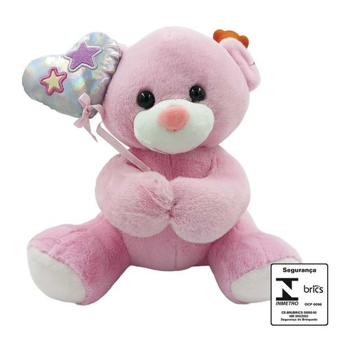 Urso de Pelúcia C/ Coração 22cm em Poliéster Fizzy