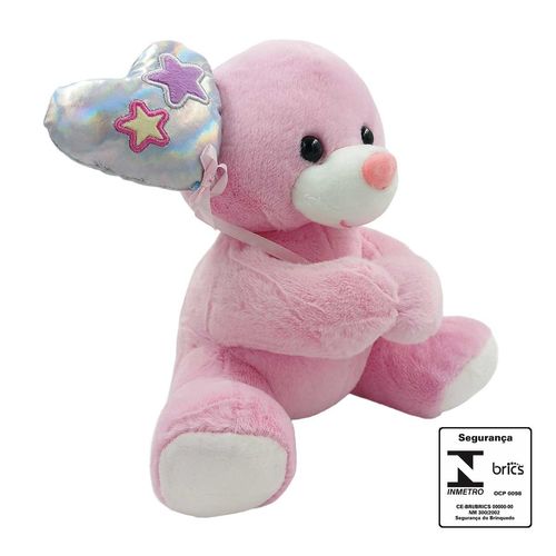 Urso de Pelúcia C/ Coração 22cm em Poliéster Fizzy