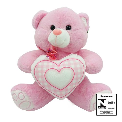 Urso de Pelúcia C/ Coração 27cm em Poliéster Fizzy