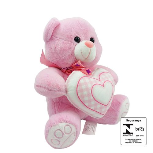 Urso de Pelúcia C/ Coração 27cm em Poliéster Fizzy