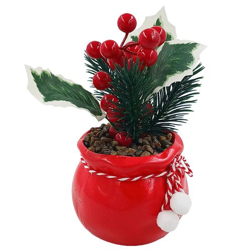 Vaso Natalino Suculenta 20x9cm em Cerâmica Wincy