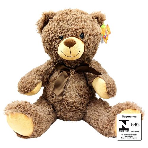 Urso de Pelúcia C/ Laço 36cm em Poliéster Fizzy
