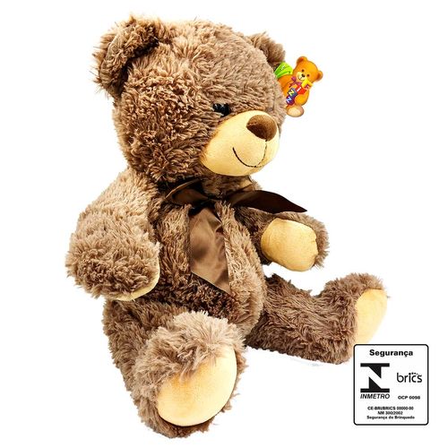 Urso de Pelúcia C/ Laço 36cm em Poliéster Fizzy