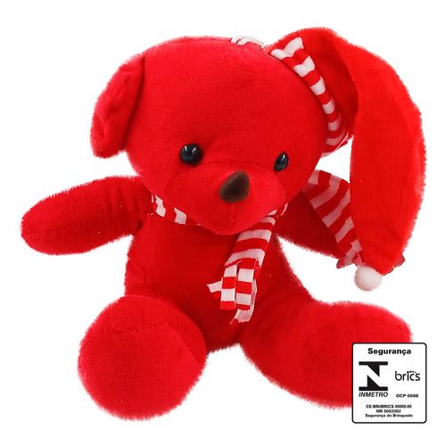 Urso Natalino de Pelúcia Decorativo 18cm em Poliéster JR Toys