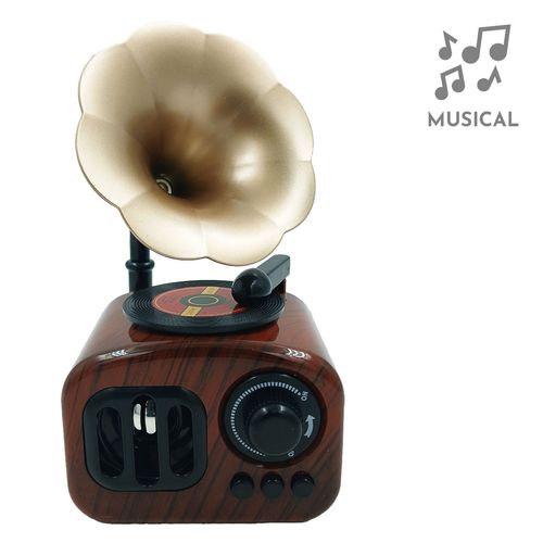 Caixa Musical Gramofone Decorativa 18cm em Plástico Casa Sorte