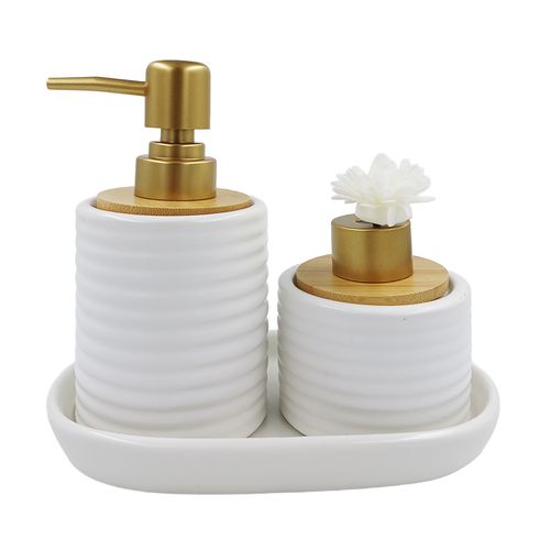 Kit Banheiro C/ Suporte 3 Peças em Porcelana Amigold