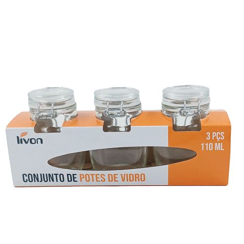Jogo de Pote Hermético 3 Peças 110ml em Vidro Livon