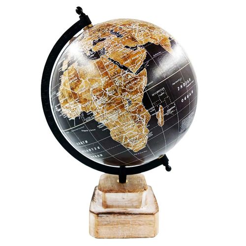 Globo Terrestre C/ Base Madeira 28x20cm em Plástico Mai Home
