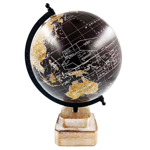 Globo Terrestre C/ Base Madeira 28x20cm em Plástico Mai Home