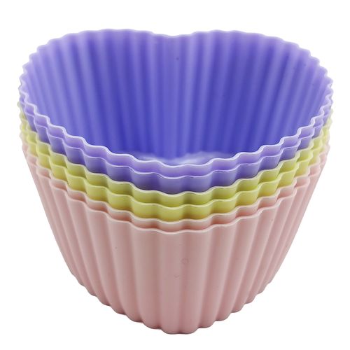 Jogo de Forma P/ Cupcake Coração 6 Peças 85ml em Silicone Fu Xing