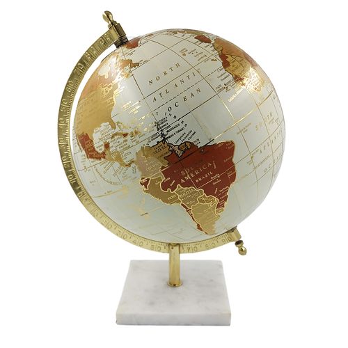 Globo Terrestre C/ Base Mármore 28x20cm em Plástico Mai Home