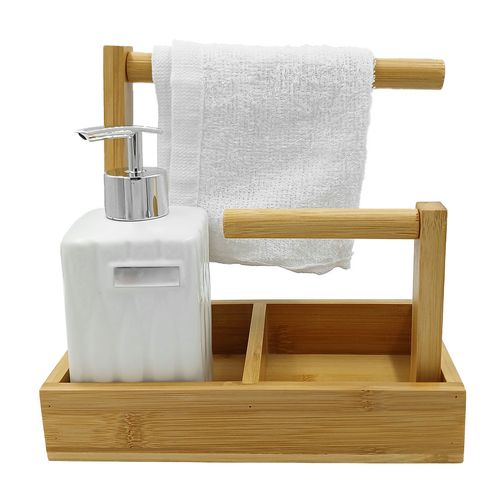 Kit Banheiro C/ Suporte Bambu 2 Peças em Porcelana Amigold