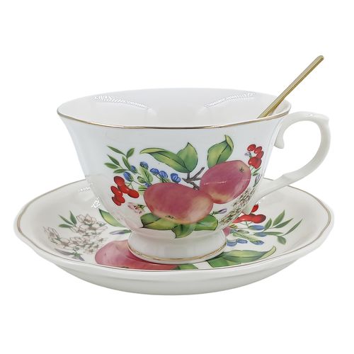 Xícara C/ Pires Frutas 250ml em Cerâmica Lila Home