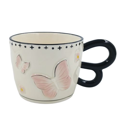 Caneca Borboleta 400ml em Cerâmica Lila Home