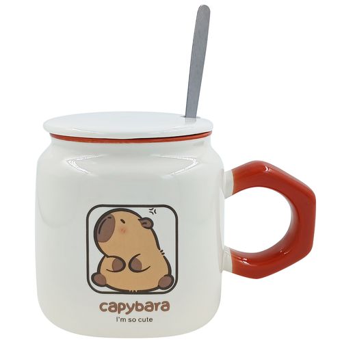 Caneca Capivara C/ Colher 420ml em Cerâmica Lila Home