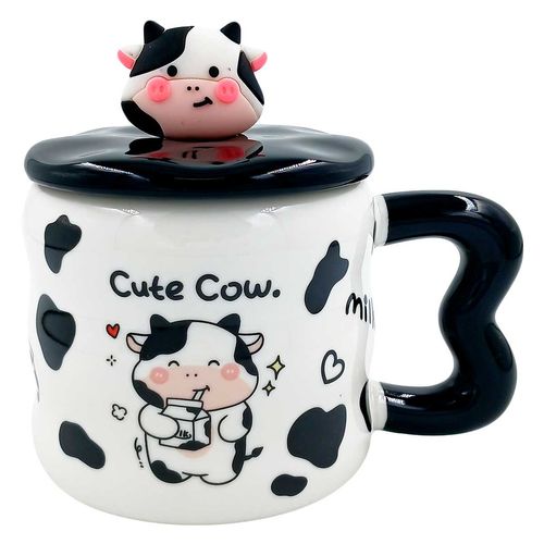 Caneca Vaca C/ Colher 380ml em Cerâmica Lila Home