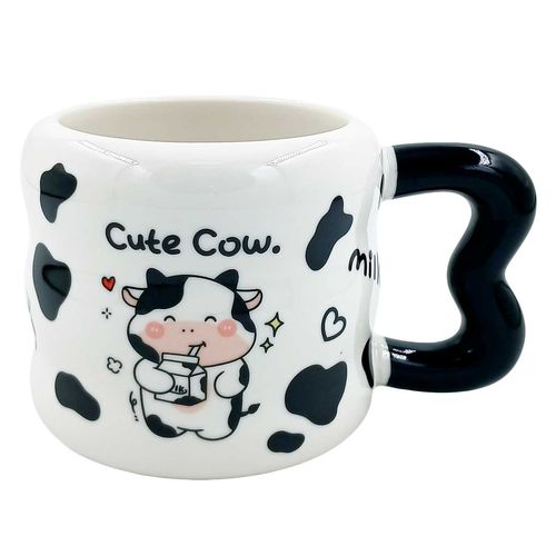 Caneca Vaca C/ Colher 380ml em Cerâmica Lila Home