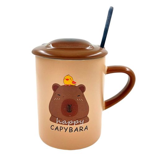 Caneca Capivara C/ Colher 420ml em Cerâmica Lila Cosméticos