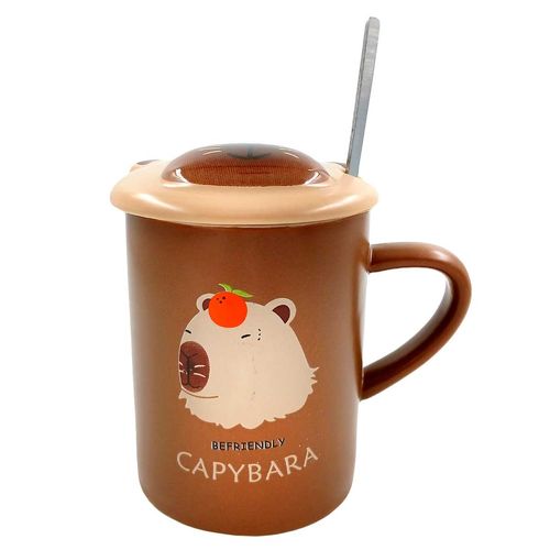 Caneca Capivara C/ Colher 420ml em Cerâmica Lila Cosméticos