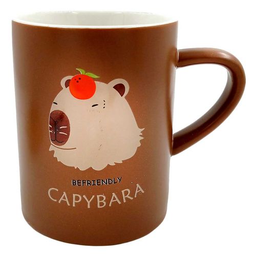 Caneca Capivara C/ Colher 420ml em Cerâmica Lila Cosméticos