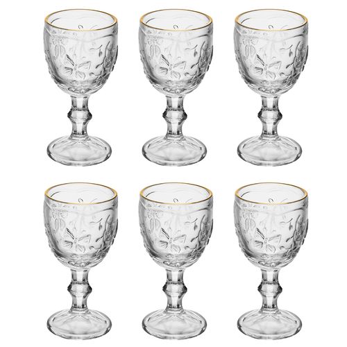 Jogo de Taças P/ Licor New Butterfly Fio de Dourado 6 Peças 50ml em Cristal Lyor