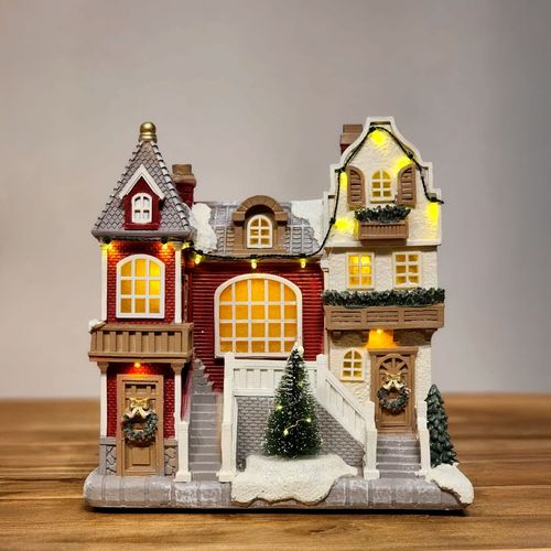 Cenário Casa Natalina Musical C/ LED 28cm em Resina Mabruk