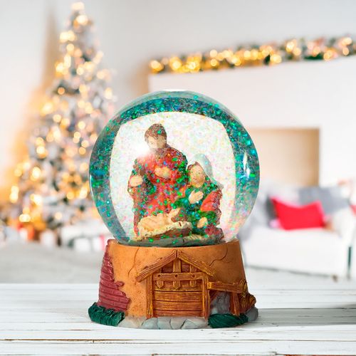Globo de Neve Sagrada Família 10x10,5cm em Resina Wincy