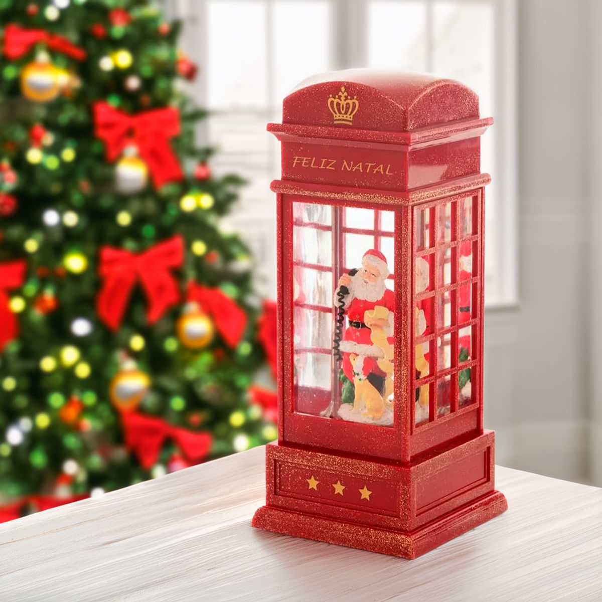 Luminária Cabine Telefônica Natalina Led 25cm em Plástico e Resina