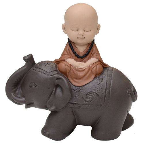 Monge no Elefante 17,5x18cm em Resina Brascontinental