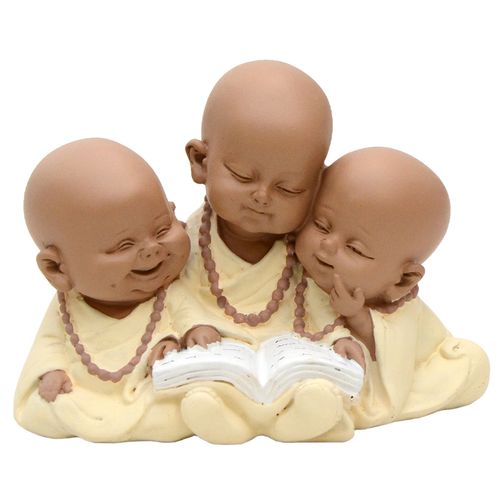 Trio de Monge Lendo 13x9cm em Resina Brascontinental