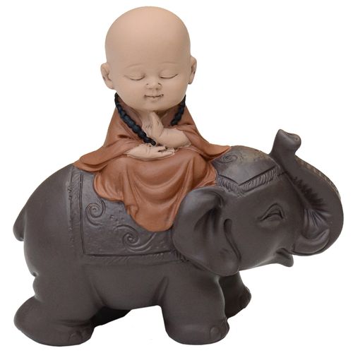 Monge no Elefante Decorativo 13x12,5cm em Resina Brascontinental