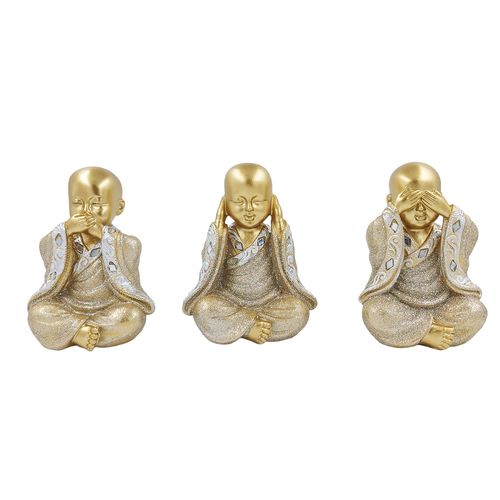 Monge Meditando 3 Peças 13,5cm em Resina Brascontinental