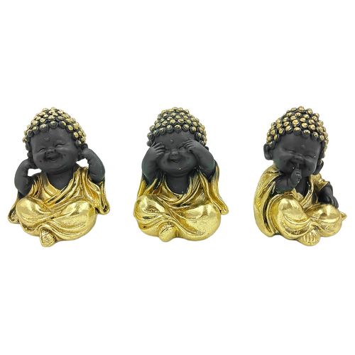 Trio de Buda Decorativo 7x9cm em Resina Brascontinental