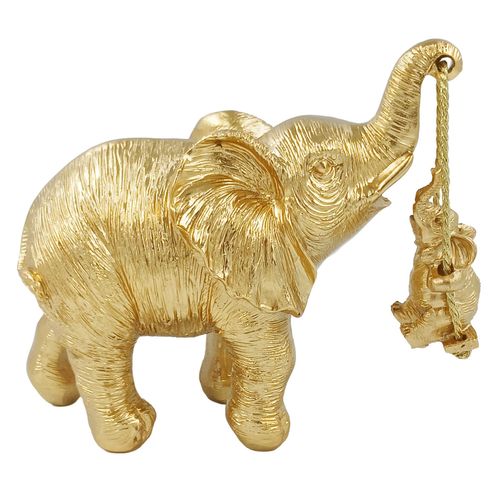 Elefante C/ Filhote 14x15cm em Resina Youbai