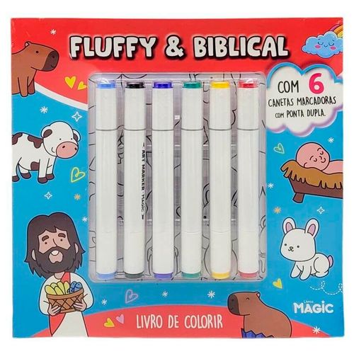 Livro P/ Colorir Fluffy & Biblical C/ Canetinhas 25cm em Papel Magic Kids