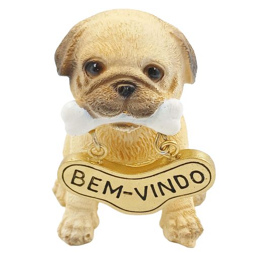 Cachorro C/ Placa Bem-Vindo 8,5cm em Resina Youbai