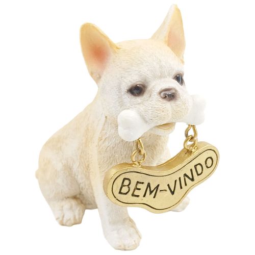 Cachorro C/ Placa Bem-Vindo 8,5cm em Resina Youbai