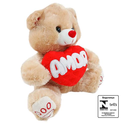 Urso de Pelúcia C/ Coração 23cm em Poliéster Fizzy
