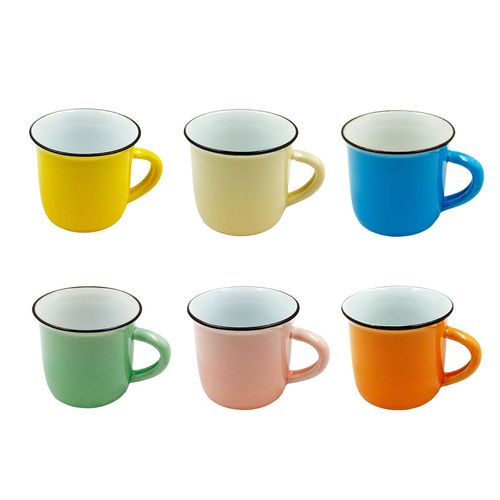 Jogo de Mini Caneca Color 6 Peças 70ml em Porcelana Amigold