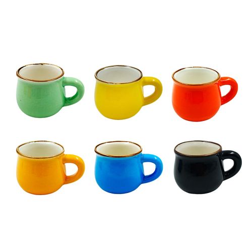 Jogo de Mini Canecas Color 6 Peças 60ml em Porcelana Amigold