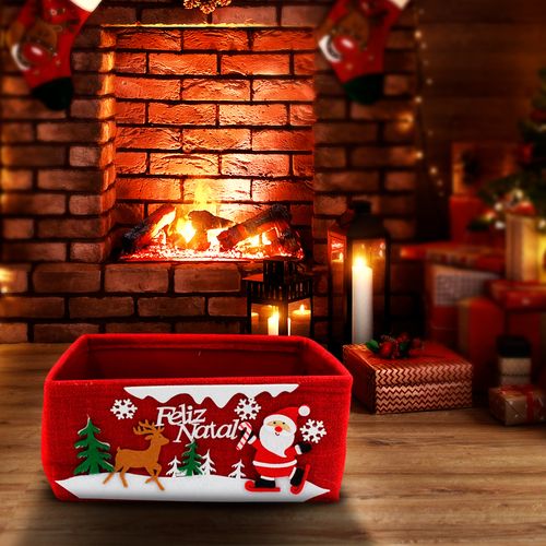 Cesto Retangular Natalino Decorativo 31x22cm em Tecido Fartex