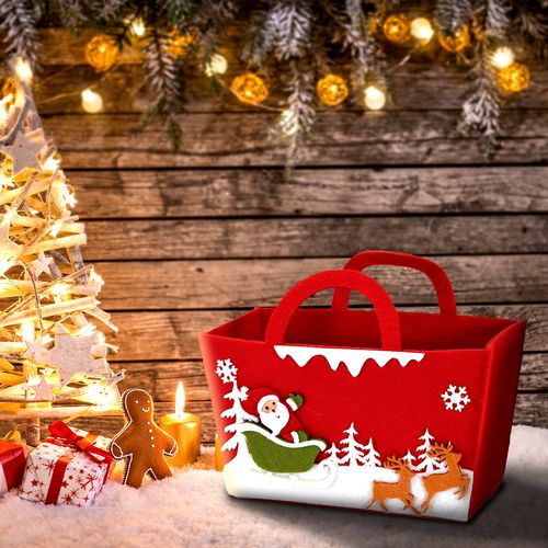 Cesto Feltro Natalino 22x18cm em Poliéster Fartex